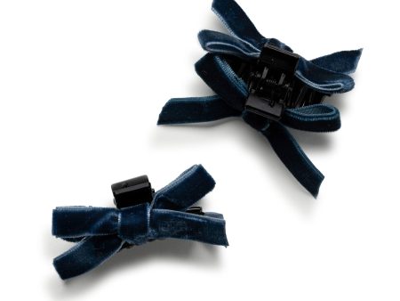 Halo Luxe Laura Velvet Bow Mini Claw Clip Set - Navy on Sale