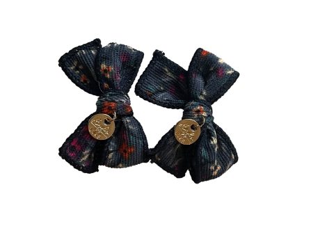 Halo Luxe Elsie Printed Corduroy Double Bow Clip - Indigo Floral Supply