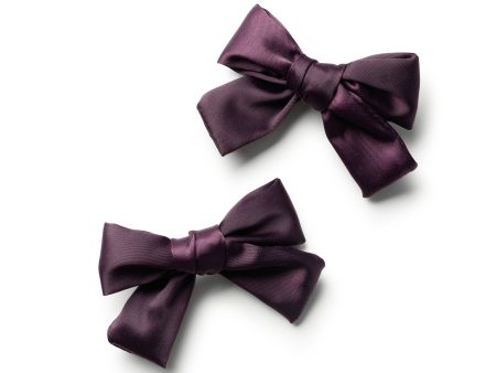 Halo Luxe Rosa Vintage Satin Double Bow Clips - Plum on Sale