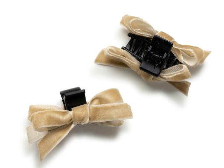 Halo Luxe Laura Velvet Bow Mini Claw Clip Set - Oatmeal Cheap