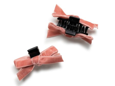 Halo Luxe Laura Velvet Bow Mini Claw Clip Set - Pink Online now