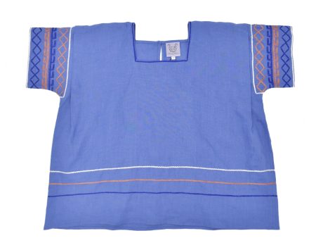 Thierry Colson Sax Blue Embroidered Blouse Hot on Sale