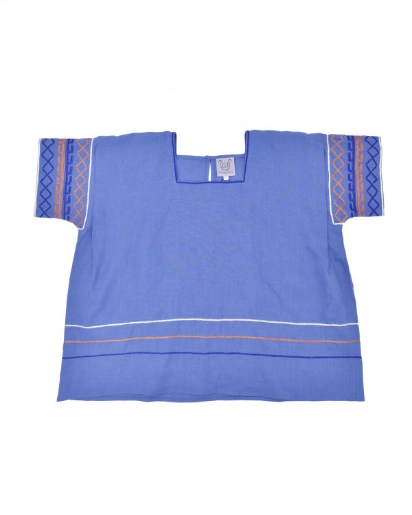 Thierry Colson Sax Blue Embroidered Blouse Hot on Sale