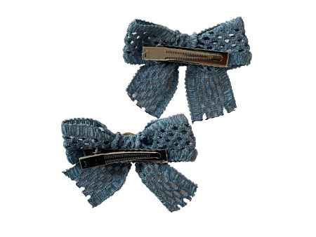 Halo Luxe Della Chenille Lace Double Bow Clip - Powder Blue For Cheap