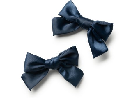 Halo Luxe Rosa Vintage Satin Double Bow Clips - Navy on Sale