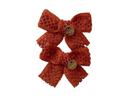 Halo Luxe Della Chenille Lace Double Bow Clip - Pumpkin For Discount