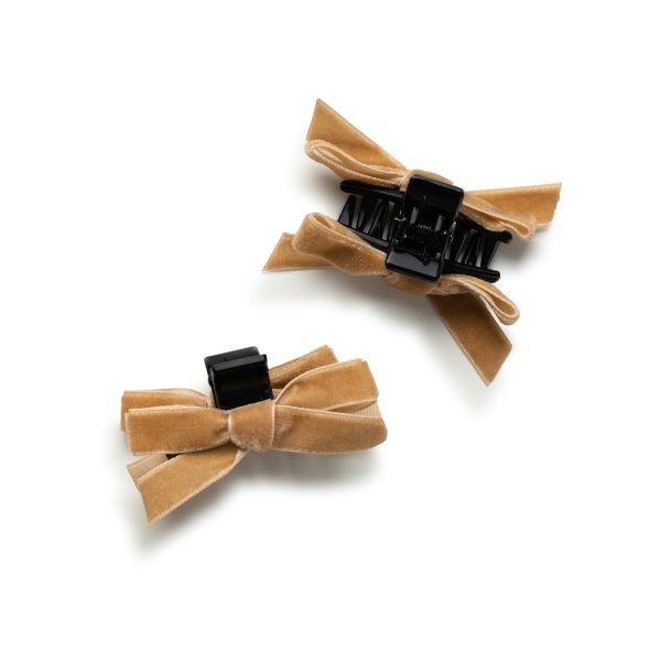 Halo Luxe Laura Velvet Bow Mini Claw Clip Set - Mocha Supply