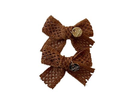 Halo Luxe Della Chenille Lace Double Bow Clip - Caramel Brown For Cheap