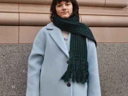 Batoner Green Wool Fringe Scarf on Sale