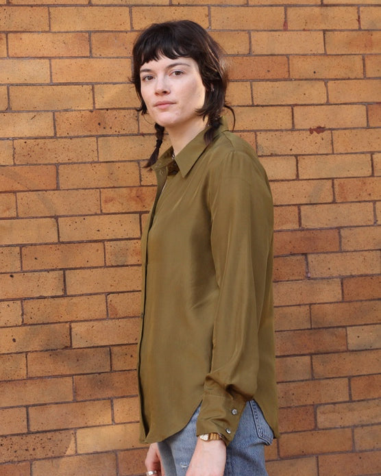 Barena Delia Blouse in Olive Silk Online Sale