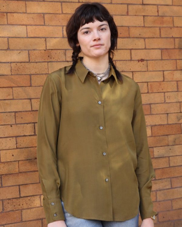 Barena Delia Blouse in Olive Silk Online Sale