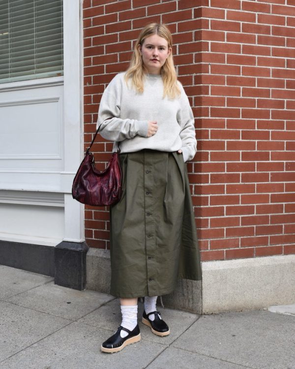 Engineered Garments Tuck Skirt in Olive Poplin Sale