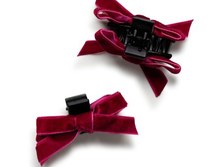 Halo Luxe Laura Velvet Bow Mini Claw Clip Set - Wine Online now