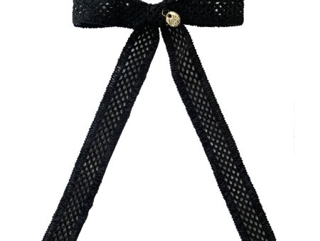 Halo Luxe Della Chenille Lace Bow Long Tail Clip - Black For Discount